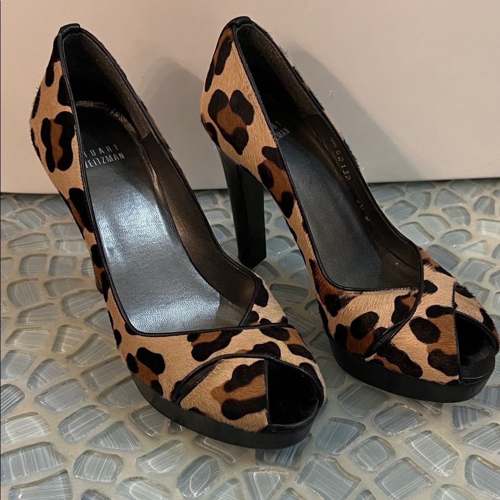 Stuart Weitzman Cognac Expump Calf Hair Platform Pump